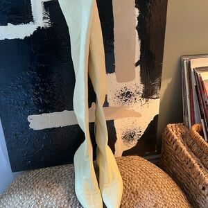 Khaite Leather Sock Boots – Pointed Toe, Butter Yellow/Cream with dust bag